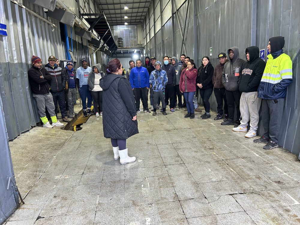 Coordinación de equipo en terreno durante una jornada operativa en planta.